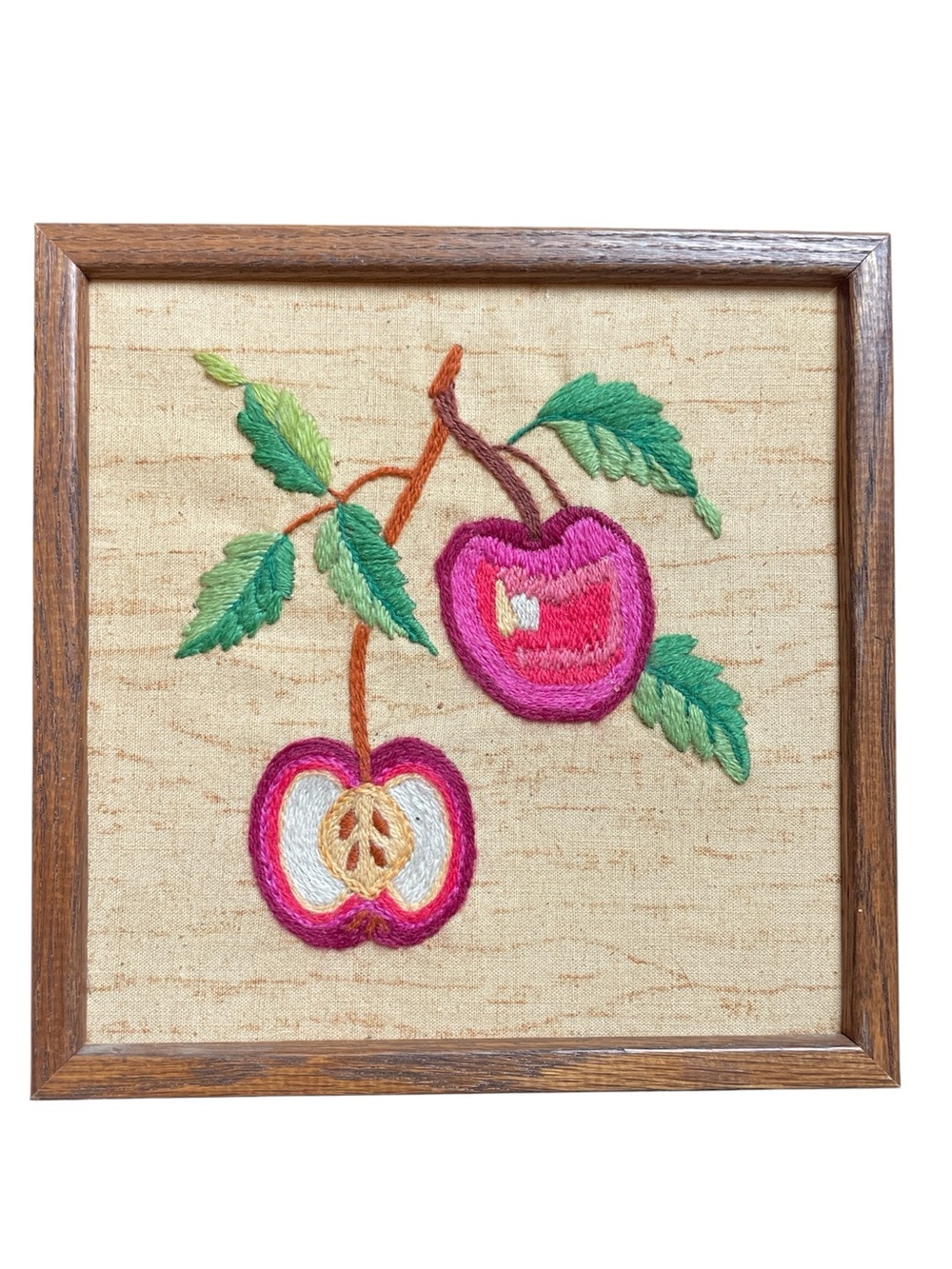 Vintage Hand-Embroidered Fruit Crewel Wall Art Plum Needlework